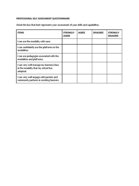 Professional Self Assessment Questionnaire Docx