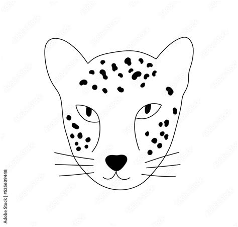 Vector isolated cheetah head with spots and whiskers colorless black ...