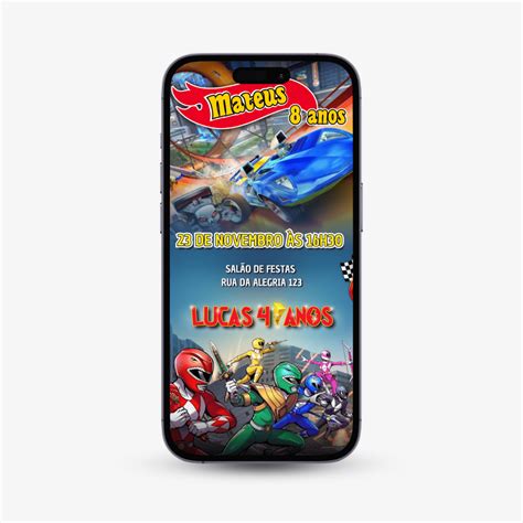 Convite Hot Wheels E Power Rangers Interativa Mundo Digital