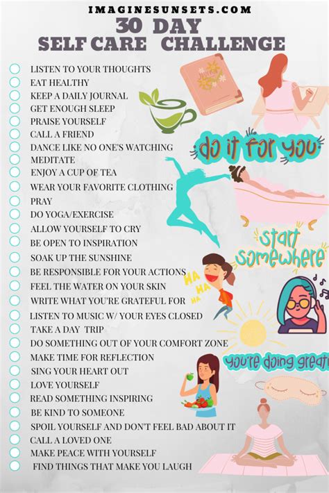 30 Day Self Care Challenge Mind Body Soul Imagine Sunsets