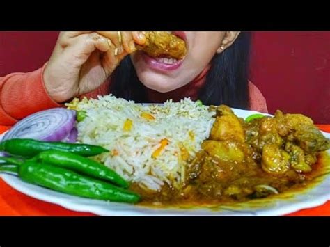 ASMR Eating Chicken Curry With Veg Pulao Mukbang Chickencurry