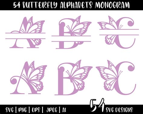 Butterfly Split Monogram Svg Butterfly Alphabet Monogram SVG Alphabet