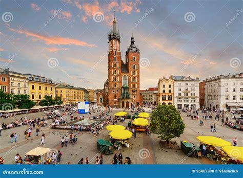 Rynek Glowny The Main Square Of Krakow In The Evening Editorial