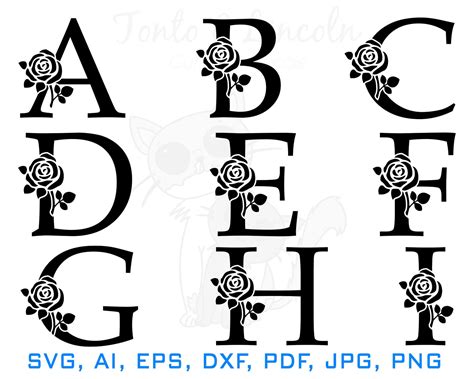 Rose Floral Monogram Svg Flower Monogram Svg Alphabet Svg Etsy