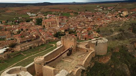 Aerial View Of The Berlanga Del Duero Castle Stock Video At