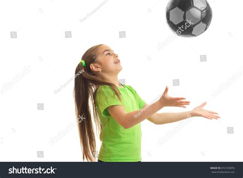 Little Girl Throws Ball Isolated On Stock Photo (Edit Now) 672103876