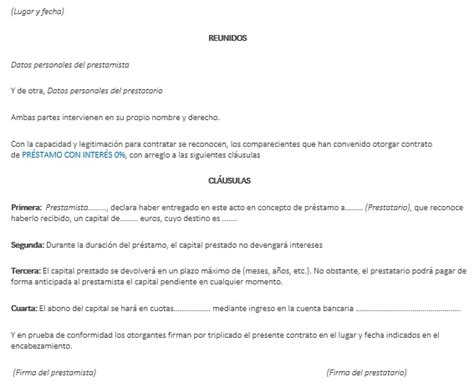 C Mo Funciona Un Contrato De Pr Stamo Entre Particulares Sin Intereses