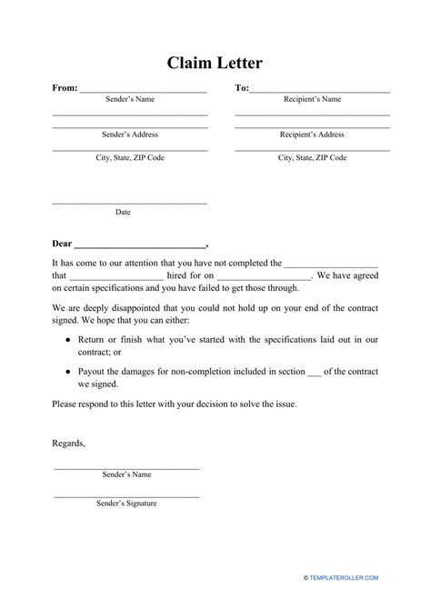 Claim Letter Template Fill Out Sign Online And Download Pdf