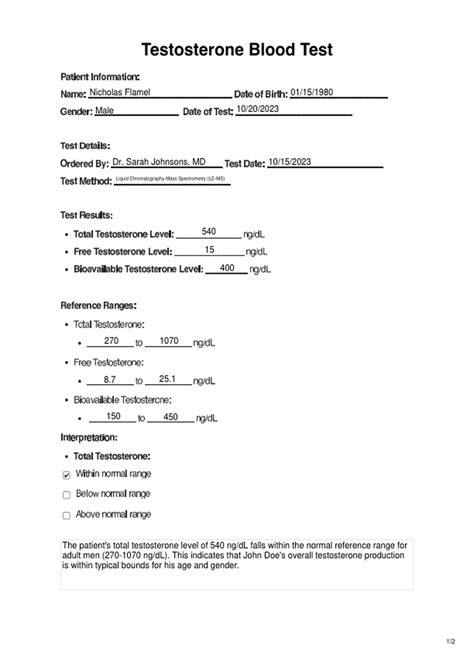 Testosterone Blood Test And Example Free Pdf Download