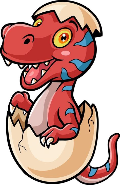 Cartoon Red Dinosaur Hatching From Egg 20005105 Vector Art At Vecteezy