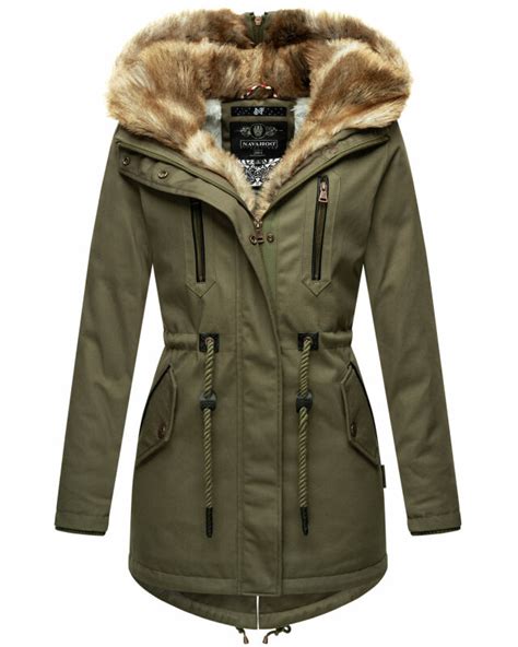 Navahoo Deike Damen Lange Regenjacke Mit Teddyfell Und Kapuze B678