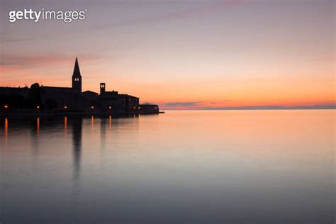 View On A Historic Center Of Porec Town And Sea At Evening