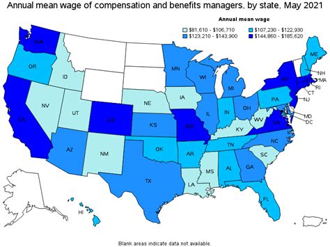 Map Of Annual Mean Wages Of Compensation And Benefits Managers By State