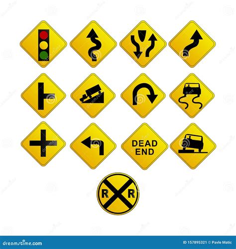 Set of Yellow Road Traffic Signs Stock Vector - Illustration of street ...