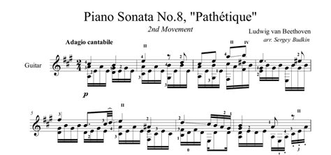 Sonata No 8 Pathetique 2nd Movement For Guitar Guitar Sheet Music And Tabs