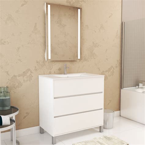 Pack Meuble Salle De Bains Cm Blanc Tiroirs Vasque Miroir X