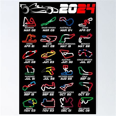 "Calendar Formula race cars 2024 circuits colors" Poster for Sale by ...