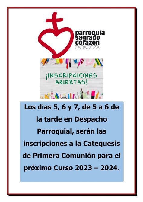 Inscripciones Catequesis Comuni N Parroquia Sagrado Coraz N