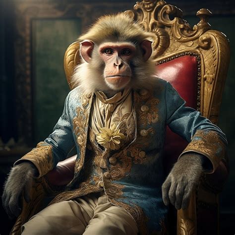 Premium AI Image | Royal Monkey sitting on a chair