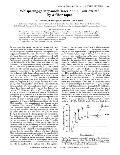 (PDF) Whispering-gallery-mode laser at 1.56 μm excited by a fiber taper