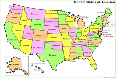 Us States Map Labeling 50 States