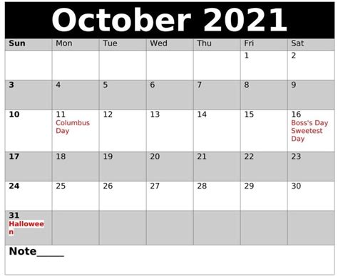 October 2021 Calendar With Holidays | Holiday templates, Free printable ...