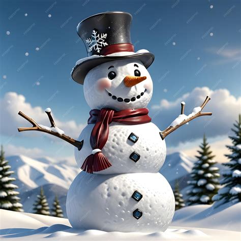 Premium Ai Image Snowman Wearing A Top Hat And Scarf 3d Render