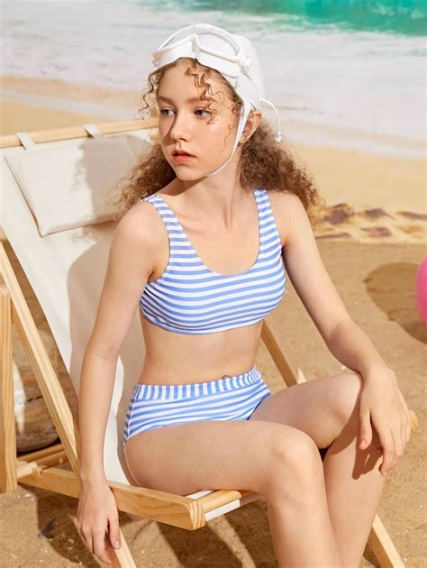 Chicas Adolescentes Ba Ador Bikini De Rayas Moda De Mujer Shein M Xico