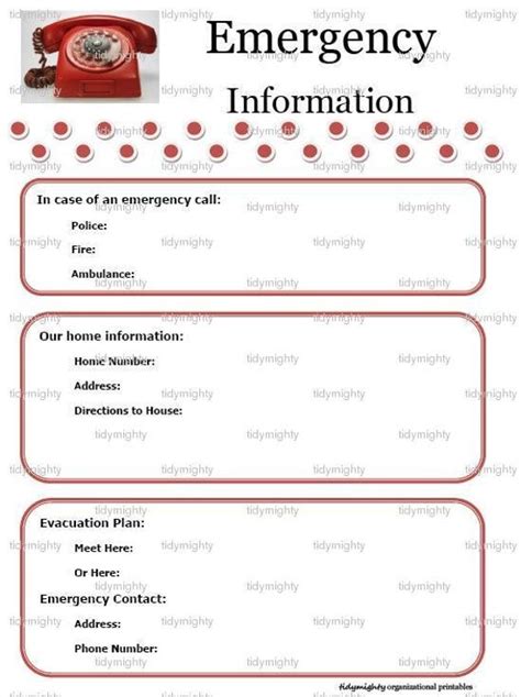 Emergency Information Contacts List Printable Pdf Instant