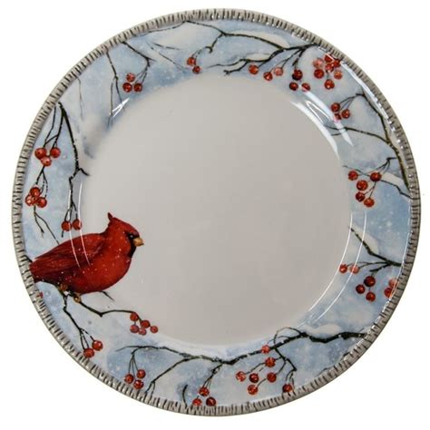 Winter Cardinal Stoneware Dinner Plate Christmas Traditional