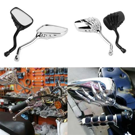 2pcs Motorcycle Mirror Chrome Skeleton Skull Hand Claw Side Rear View Mirrors E Bike Moto