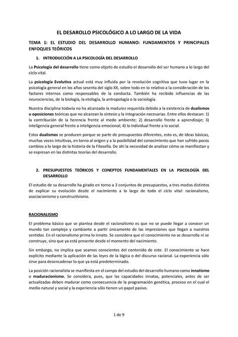 Desarrollo Psicológico Tema 1 El Desarollo PsicolÓgico A Lo Largo De