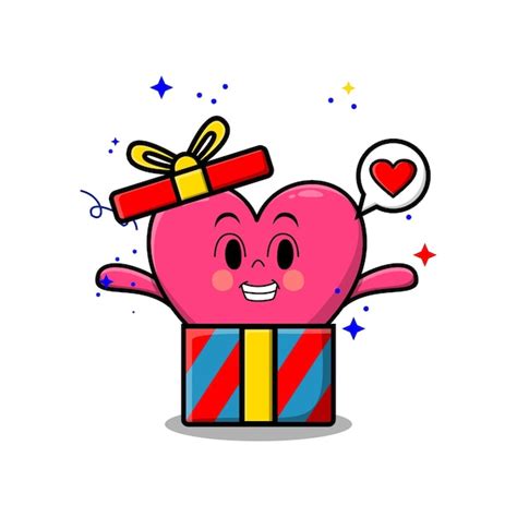 Lindo corazón encantador de dibujos animados de caja de regalo grande