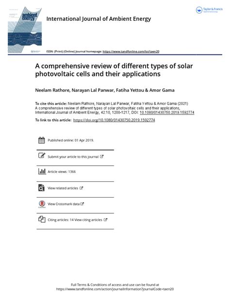 1 A Comprehensive Review of Different Types of Solar Photovoltaic Cells ...