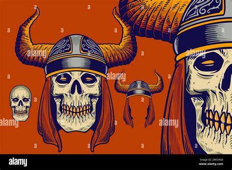 skull head wear viking helmet vector illustration Stock Vector Image ...