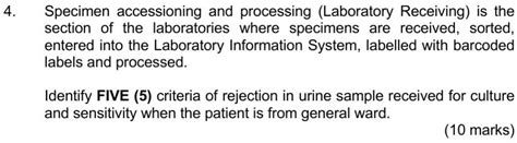 Solved Specimen Accessioning And Processing Laboratory Receiving Is