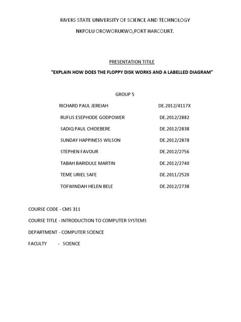 Rivers State University Of Science And Technology Pdf Floppy Disk