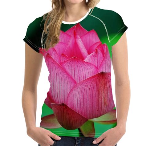 Forudesigns Summer Lotus Print T Shirt D Floral Water Lily Tee Shirts