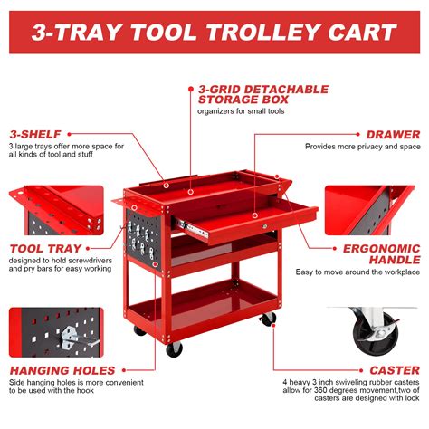 SILVEL 3 Tier Rolling Tool Cart 330 LBS Capacity Heavy Duty Utility