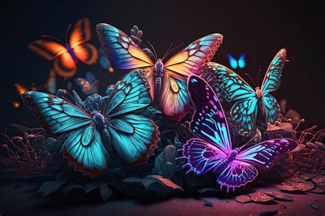 Premium Photo | Butterflies neon colors Generative AI