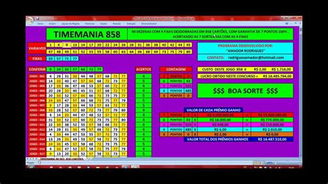 TIMEMANIA 858 CARTÕES 40 DEZENAS 4 FIXAS GARANTIA 100 7 PONTOS YouTube