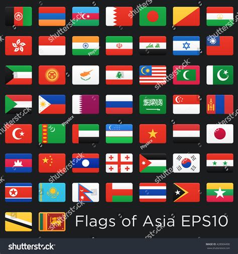 Asian Countries Flags Vector Icons Set Stock Vector (Royalty Free ...