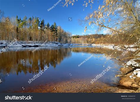 Gauja River Valley Winter Landscape Sigulda Latvia Stock Photo