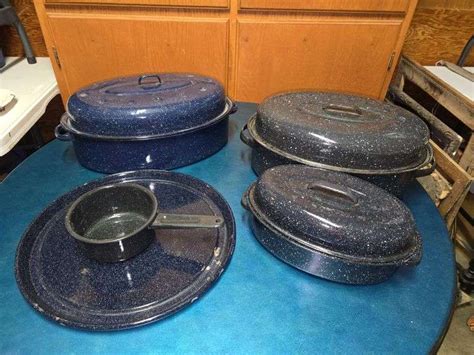 Vintage Enamelware Roaster Pans Graniteware W Lids Assorted Black