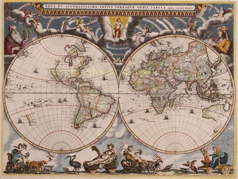 Famous World Map Original Engraving By Joan Blaeu Atlas Maior 1662