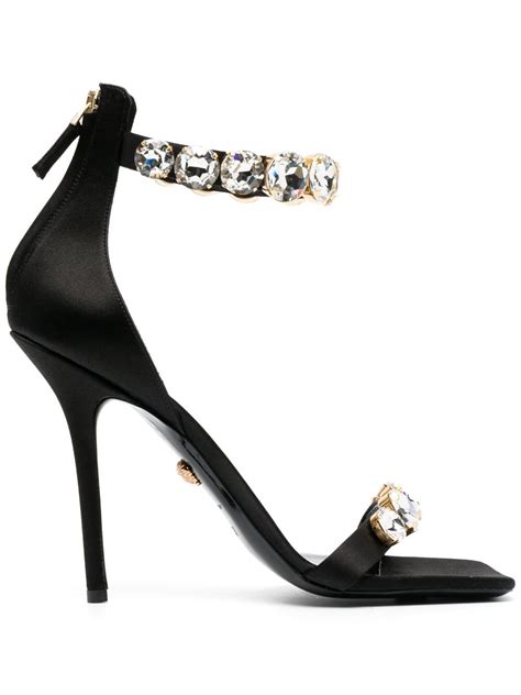 Versace Mm Crystal Embellished Satin Sandals Farfetch