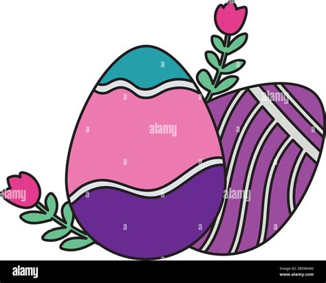 Set Of Cute Eggs Easter Decorated And Flowers Stock Vector Image Art