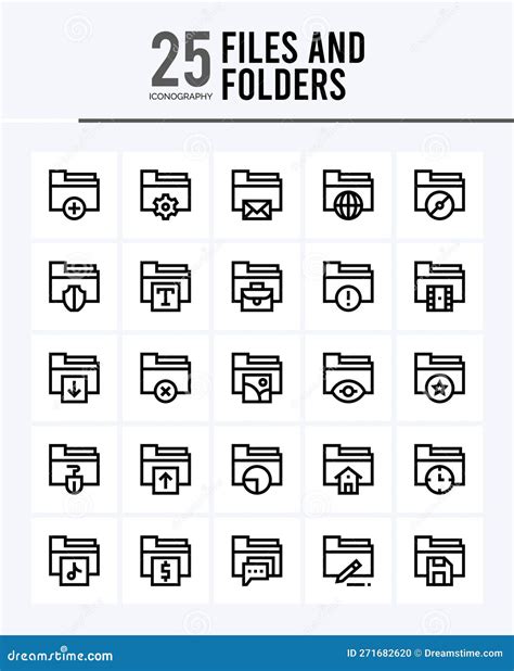 Files And Folders Outline Icons Pack Vector Illustration Stock