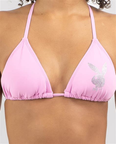 Shop Playboy Diamante Bunny Sliding Triangle Bikini Top In Pink Fast