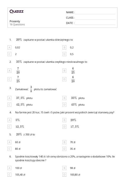 Ponad Procenty Arkuszy Roboczych Dla Klasa W Quizizz Darmowe I